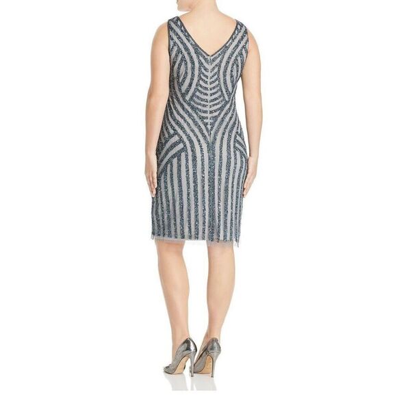 NWT Adrianna Papell Plus size Sequined V-Neck Sheath Dress in Pewter Silver.  Si - Picture 10 of 10